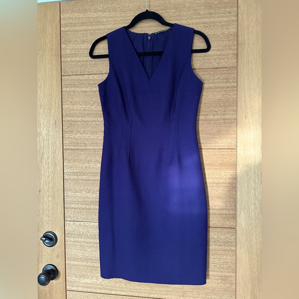 Elie Tahari. Purple wool fitted dress.